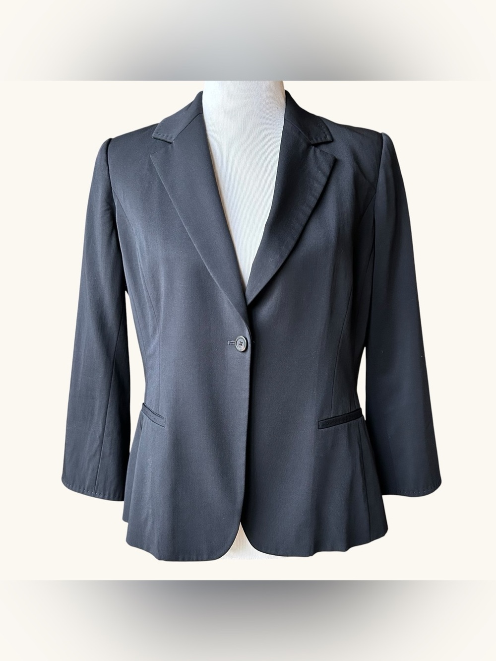 Elie Tahari Black Tailored Blazer Single Button Career Office Chic 3/4 Sleeve